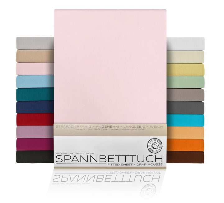 BEAUTEX Spannbetttuch Bettlaken aus Baumwolle, Premium Jersey Stoff 160g/m², Grösse und Farbe wählba