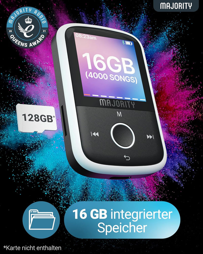 MP3 Player Bluetooth | MP3 Player Kinder 16 GB interner Speicher, erweiterbar 128 GB | Mp 3-Player m