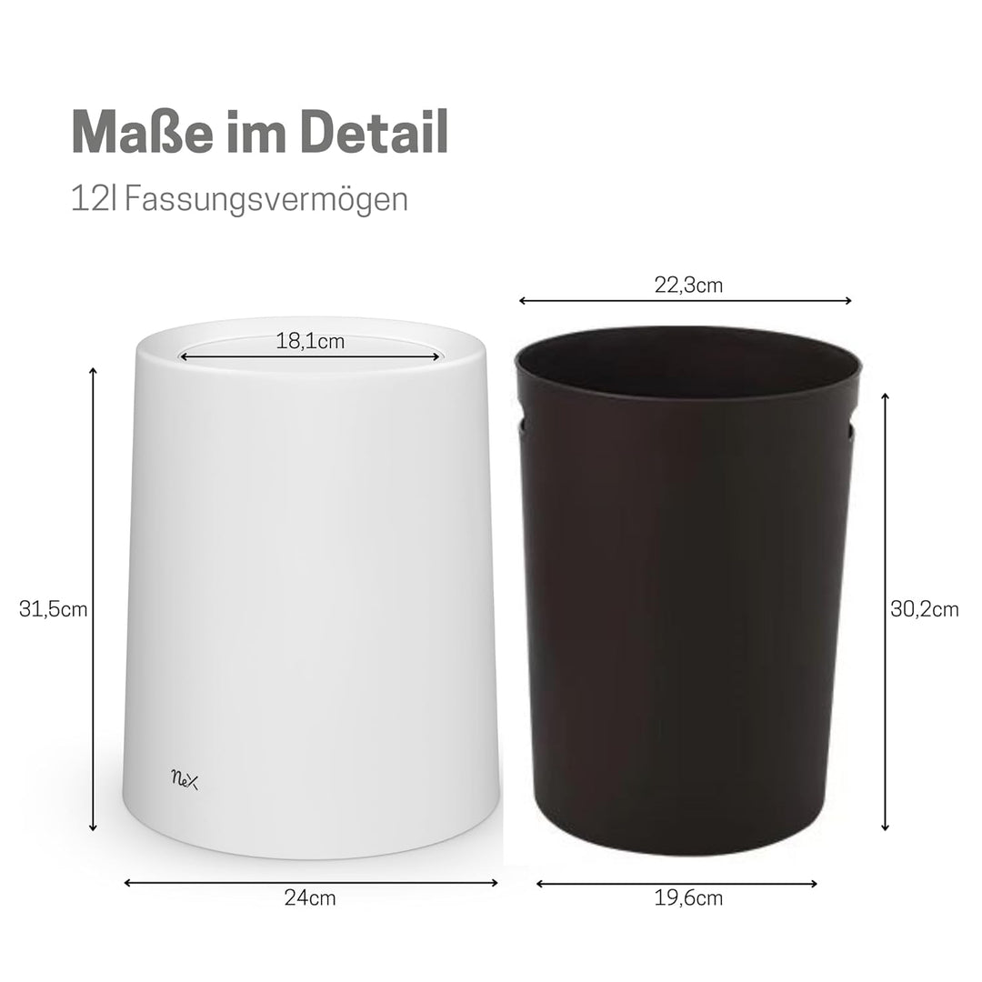 12L Schwingdeckel Mülleimer Weiss Matt – Vielseitiger Badezimmer Papierkorb & WC Mülleimer, Elegante