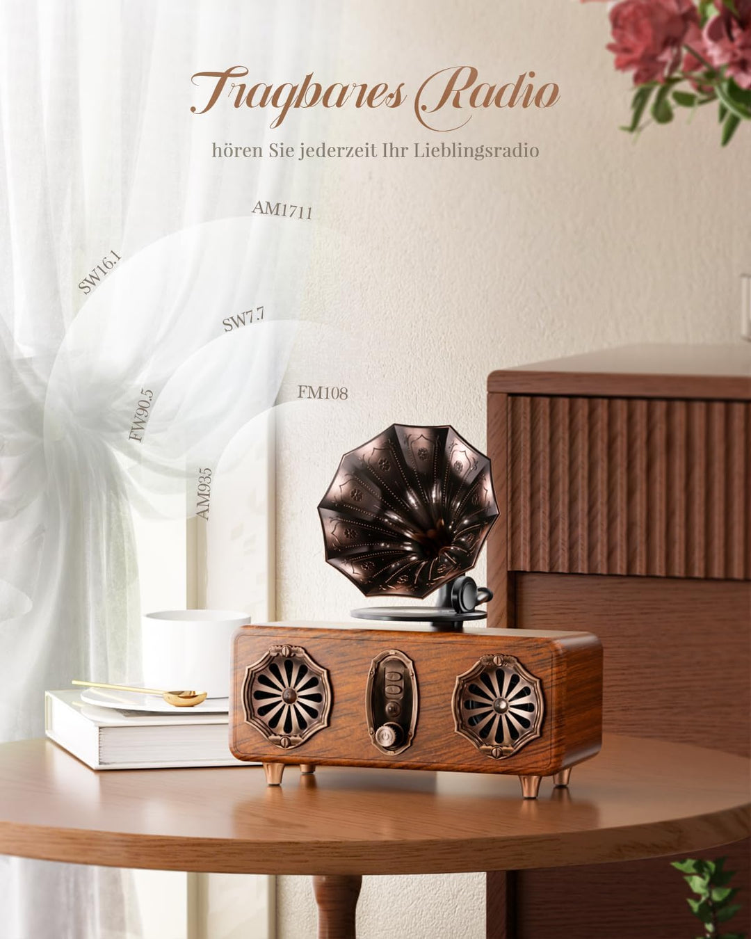COLSUR Retro Bluetooth Lautsprecher Vintage FM Radio unterstützt TF-Karte/AUX/USB tragbarer kabellos