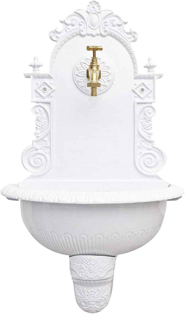 Brunnen 72cm Wandbrunnen weiss Alu Waschbecken im Nostalgie Antik-Stil (c)