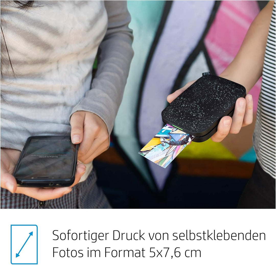 HP Sprocket Mobiler Fotodrucker (Drucken ohne Tinte, Bluetooth, 5 x 7,6 cm Ausdrucke) Noir