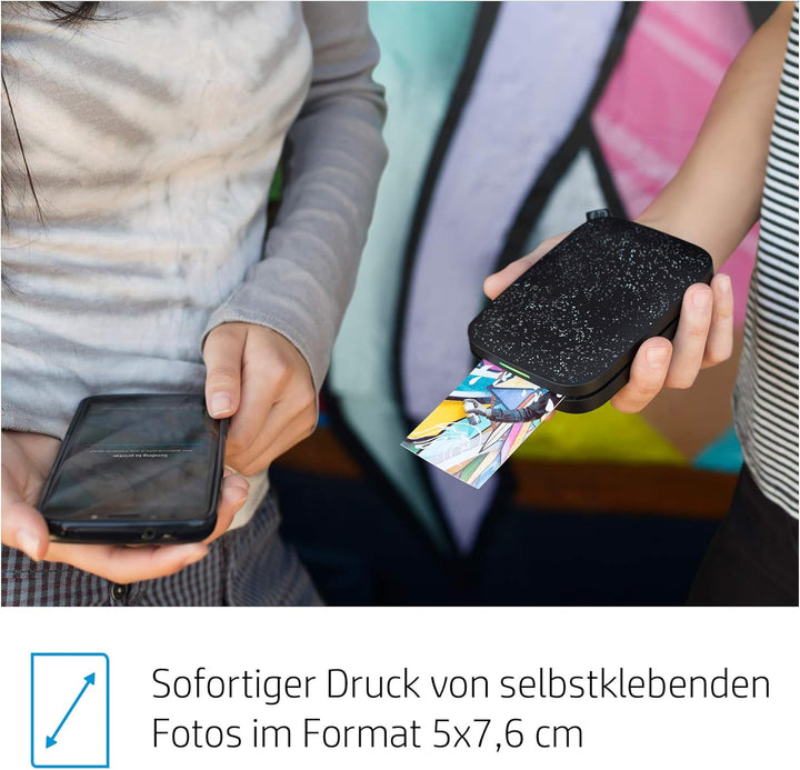 HP Sprocket Mobiler Fotodrucker (Drucken ohne Tinte, Bluetooth, 5 x 7,6 cm Ausdrucke) Noir