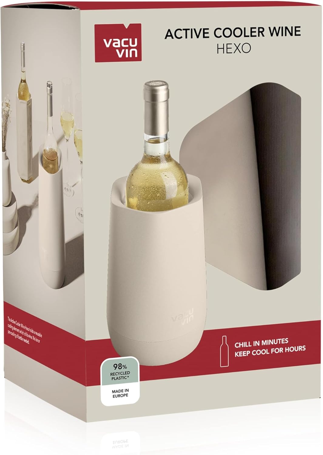 Vacu Vin Hexo Weinkühler 2-in-1 - Wiederverwendbar Sand - Flaschenkühler Manschette aus Recyceltem M