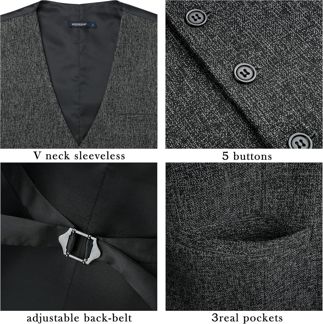 HISDERN Herren Anzugweste Formale Hochzeit Klassische Retro Baumwolle V-Ausschnitt Einfarbige Elegan