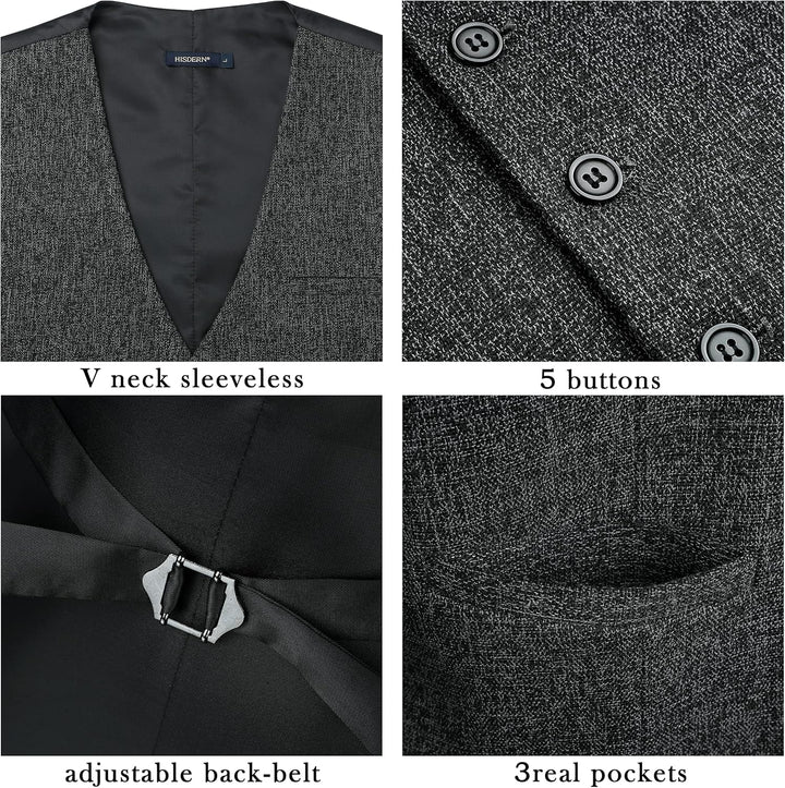 HISDERN Herren Anzugweste Formale Hochzeit Klassische Retro Baumwolle V-Ausschnitt Einfarbige Elegan