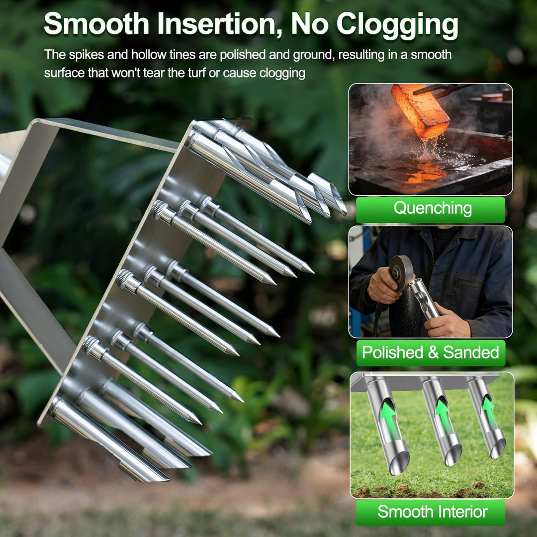2-in-1 Rasenlüfter, Aerifizierer für Rasen mit 9 Spikes & 6 Kerne, Manueller Rasenbelüfter für Rasen