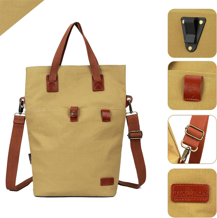 TOURBON Fahrradtasche für Damen, Segeltuch, Schultertasche, Packtasche zum Anclippen mit Schnellvers