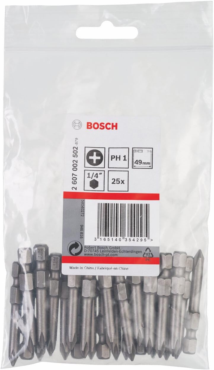 Bosch Professional Bit Extra Hard Kreuzschlitz (25 Stück, PH 1, Länge: 49 mm, Zubehör zum Schrauben)