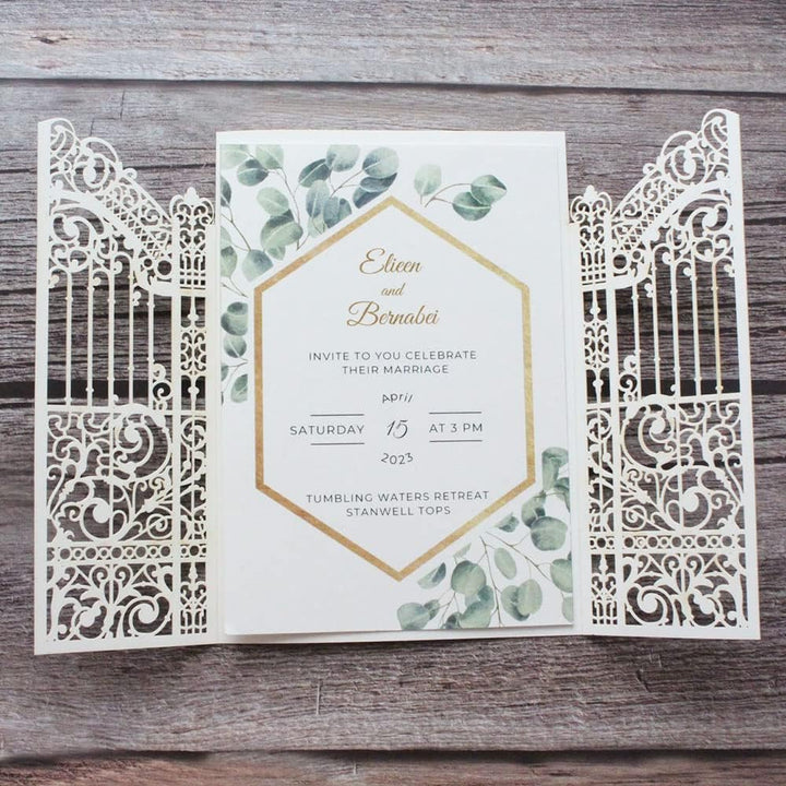 Goldene Hochzeitseinladungen funkelnde Gate Laser Design für Hochzeit Verlobung Meerjungfrau 25 Sets