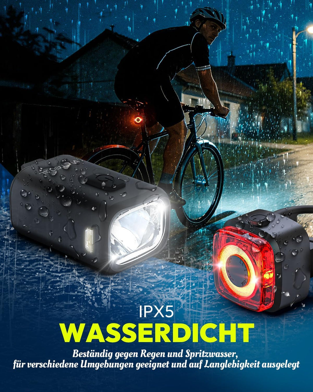 VICTGOAL Fahrradlampe Set StVZO Zugelassen, 50 Lux Fahrrad Lichter LED Set mit IPX5 Wasserdicht, Fah