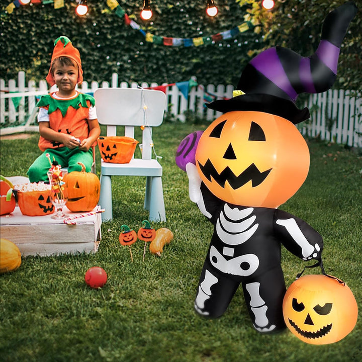 OHMG 180cm Halloween Aufblasbar Dekoration mit LED-Lichtern,Halloween Deko Aufblasbarer Kürbis Spinn