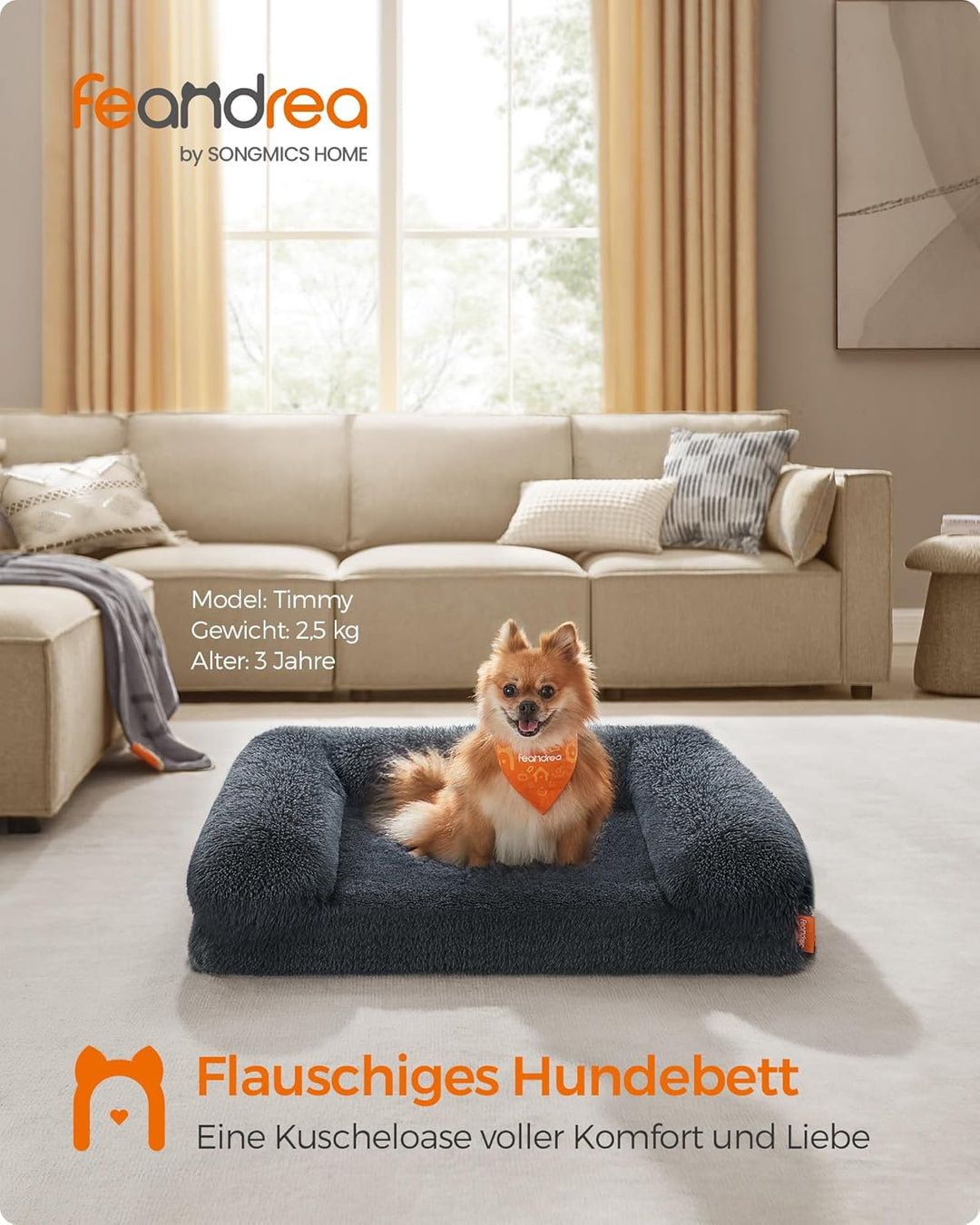 Feandrea FluffyHug Hundebett, Hundekissen Grösse M, Hundematte für Miniaturhunde, kleine Hunde, Hund