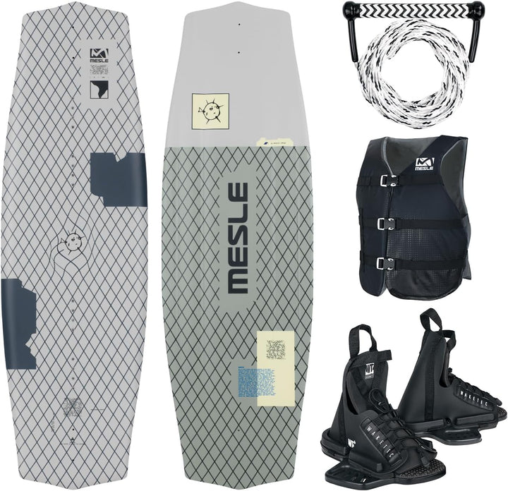 Mesle Kinder Wakeboard Set Liberty STD, Bindung Leine Weste, Anfänger Ausrüstung Universal, Universa