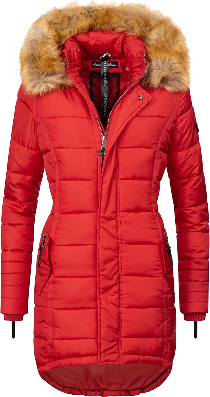 Navahoo Damen Warmer Winter Steppmantel Papaya XS-XXL M Rot, M Rot