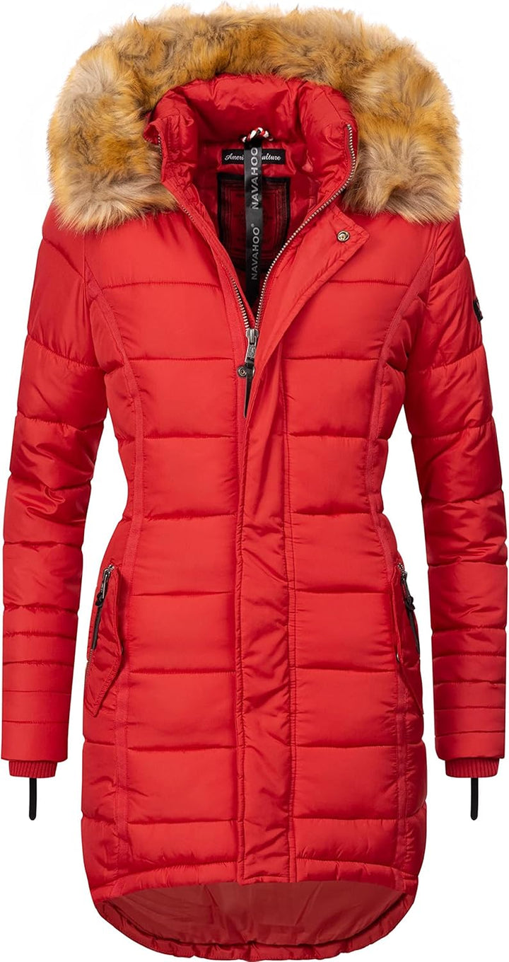 Navahoo Damen Warmer Winter Steppmantel Papaya XS-XXL M Rot, M Rot