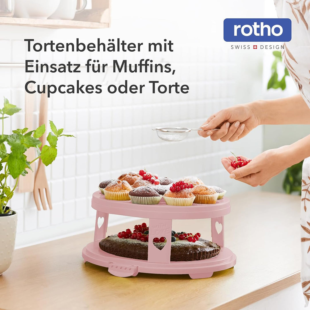 Rotho Fresh Tortenglocke hoch mit Trays, Kunststoff, Pink/Transparent, Nicht zutreffend, Pink/Transp
