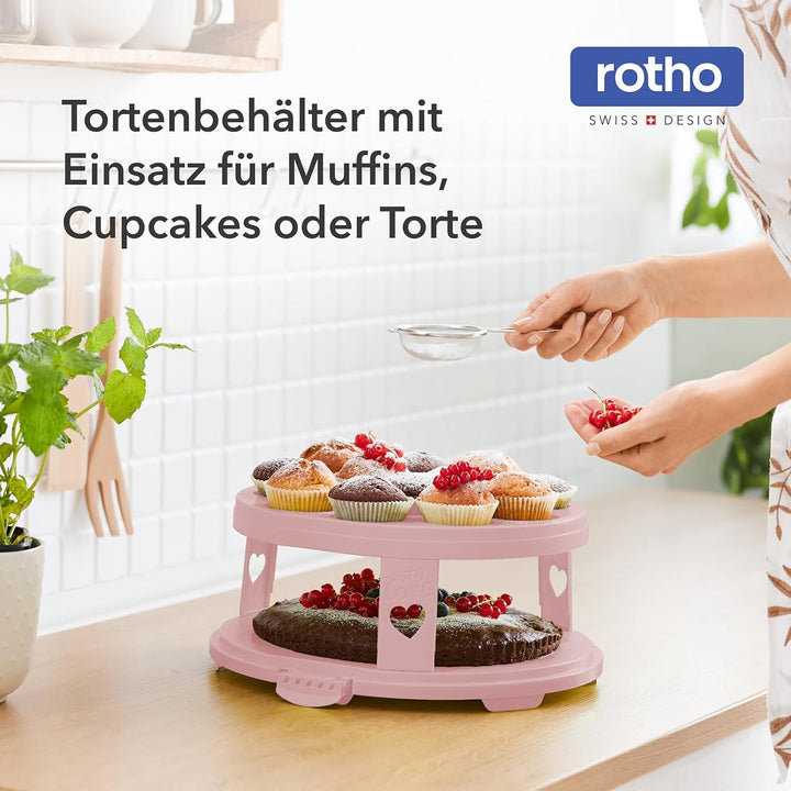 Rotho Fresh Tortenglocke hoch mit Trays, Kunststoff, Pink/Transparent, Nicht zutreffend, Pink/Transp