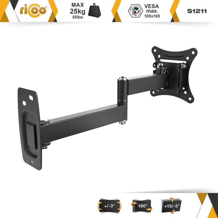 RICOO PC Monitor Wandhalterung Schwenkbar Neigbar für 13-29 Zoll, Halterung Wand S1211, Monitorhalte