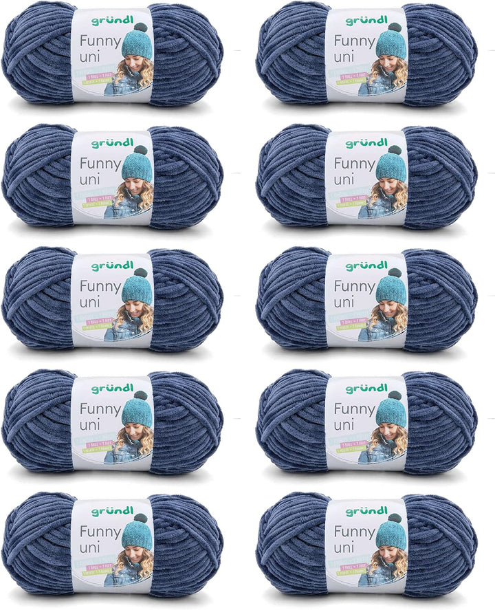 Gründl Funny uni Strick- & Häkelgarn (samtartiges Chenille-Garn aus 100% Polyester, 10 x 100 g / 120