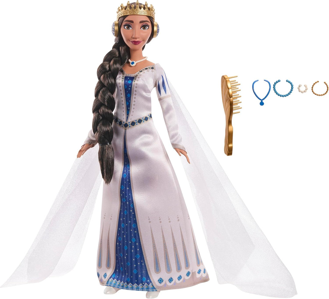 Mattel Disney Wish Königin Amaya von Rosas Modepuppe, bewegliche Puppe und Accessoires, HRC11
