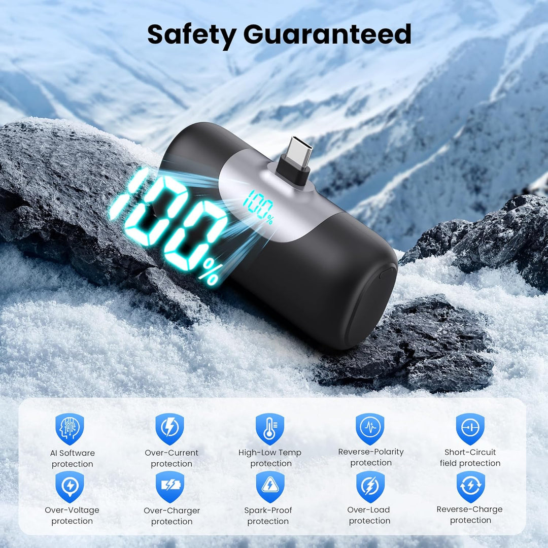 Power Bank USB C 5000mAh, Mini Powerbank Klein Aber Stark 22.5W PD 3.0 Schnelles Aufladen Tragbares