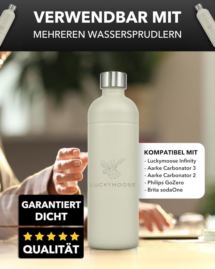 Luckymoose Infinity Edelstahlflasche Wassersprudler 1,25L – Kompatibel mit der LM Infinity Serie, Aa