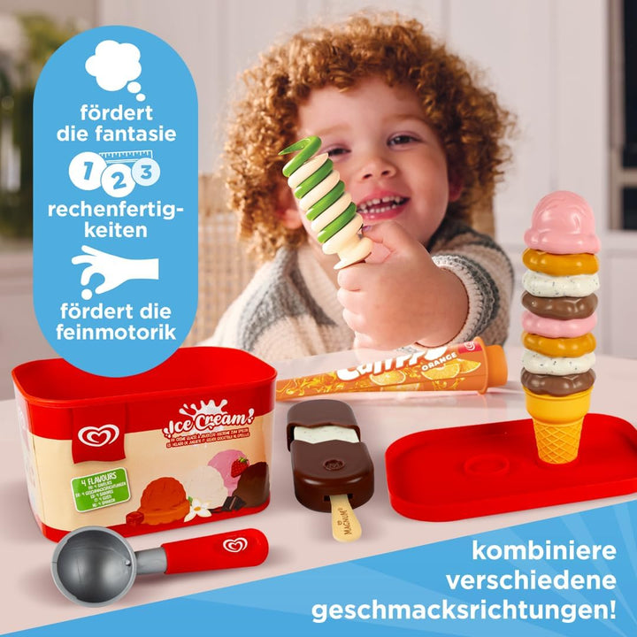 Langnese Grosser Eiscremebehälter &amp; Spielzeugs-Eiscreme-Set von Casdon | Spielzeug-Eisdiele - Rollen