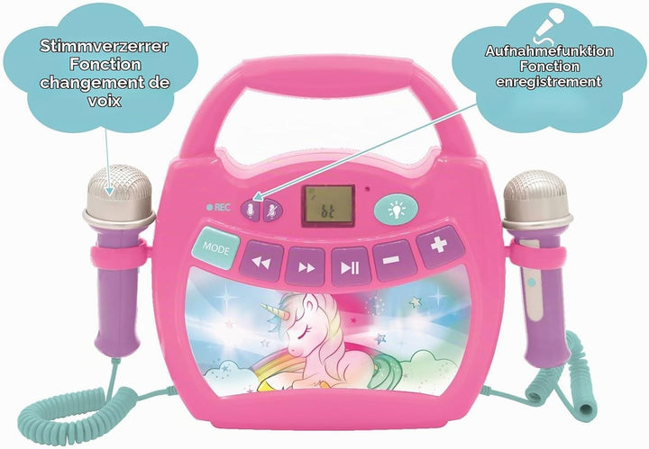 Lexibook Einhorn- Tragbarer digitaler Karaoke-Player für Kinder - Mikrofone, Lichteffekte, Bluetooth
