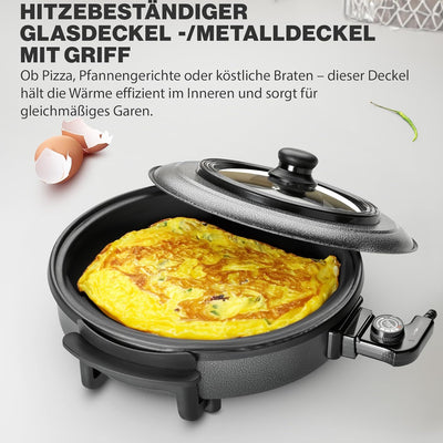 Clatronic PP 3402 Elektropfanne Pizza-/Partypfanne, mit Antihaftbeschichtung und Glas-Deckel, Ø 36 c