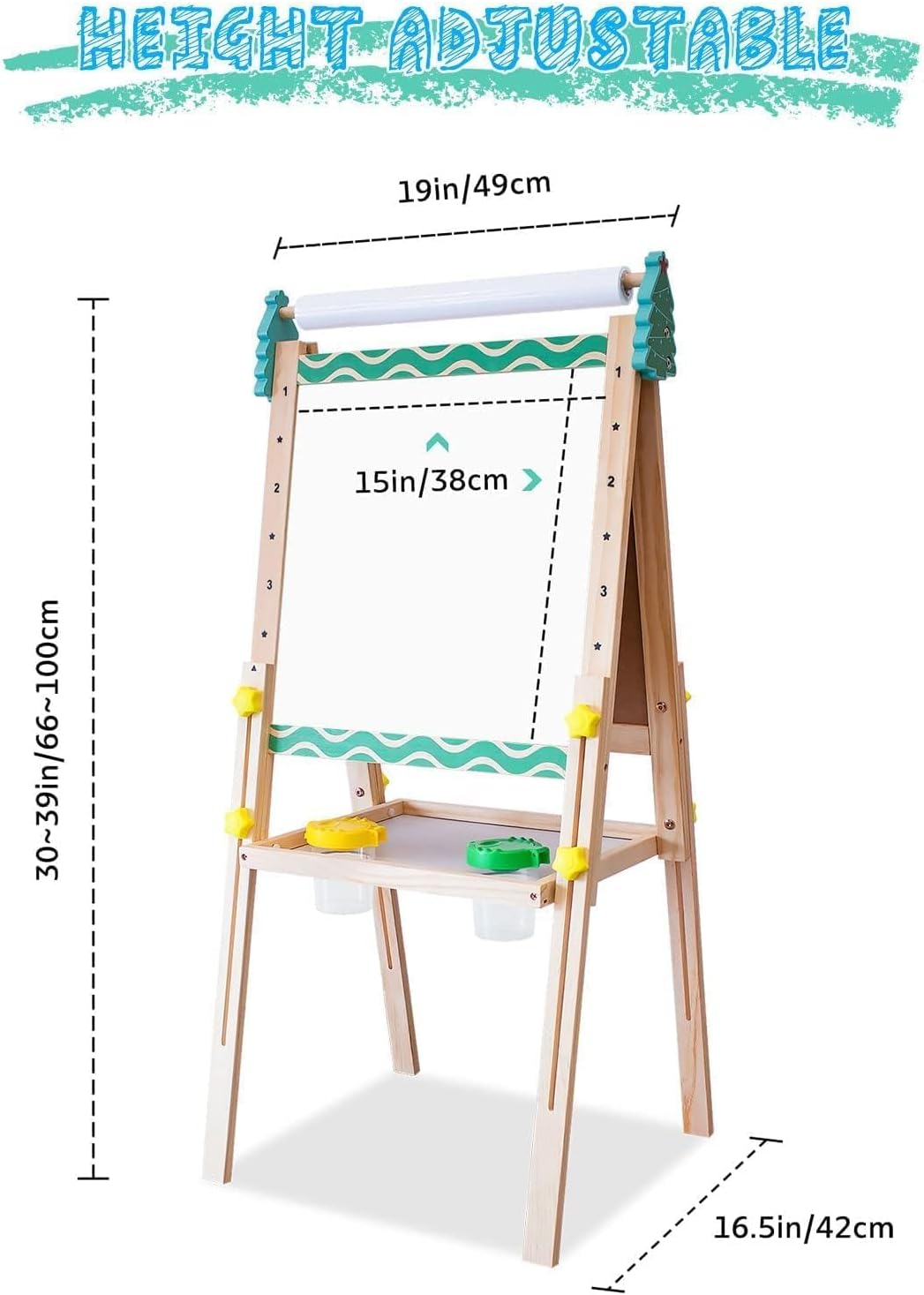 Kinder Spiel Tafel aus Holz|Verstellbare Doppelseitige Whiteboard und Tafel-Staffelei mit Buchstaben