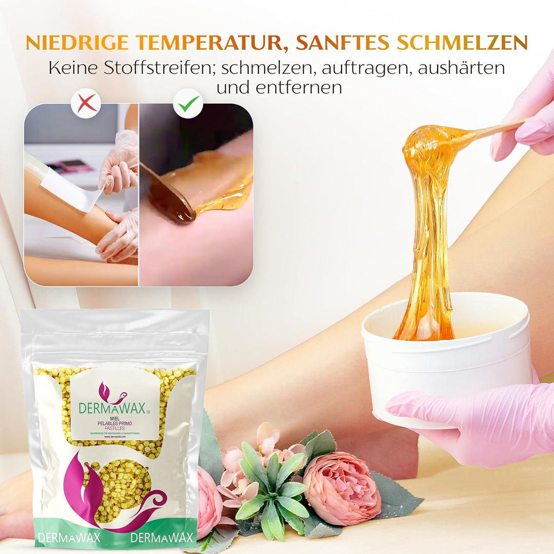 2 kg Dermawax Natural Honig Wachs Heisswachs Waxing Perlen Wachsperlen Wax Anwendung ohne Wachsstrei
