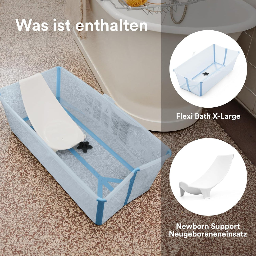 Stokke Flexi Bath X-Large (Ocean Blue) mit Ständer für Neugeborene, langlebig &amp; einfach zu verstauen