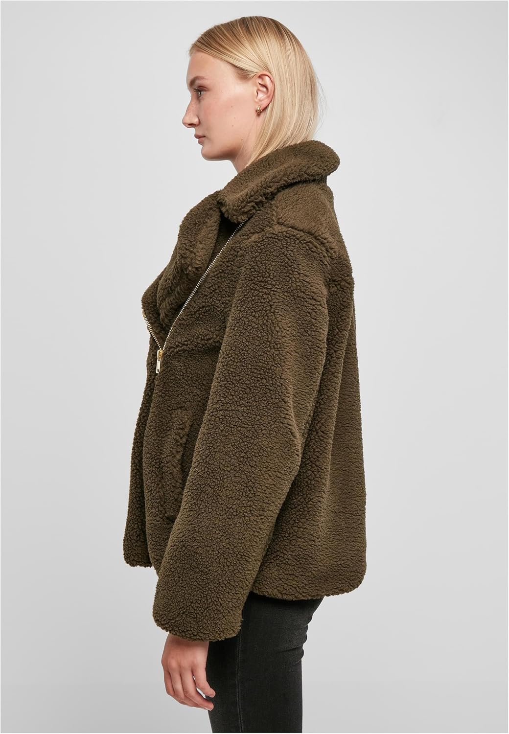 Urban Classics Damen Ladies Sherpa Biker Jacket Jacke XS Olive, XS Olive