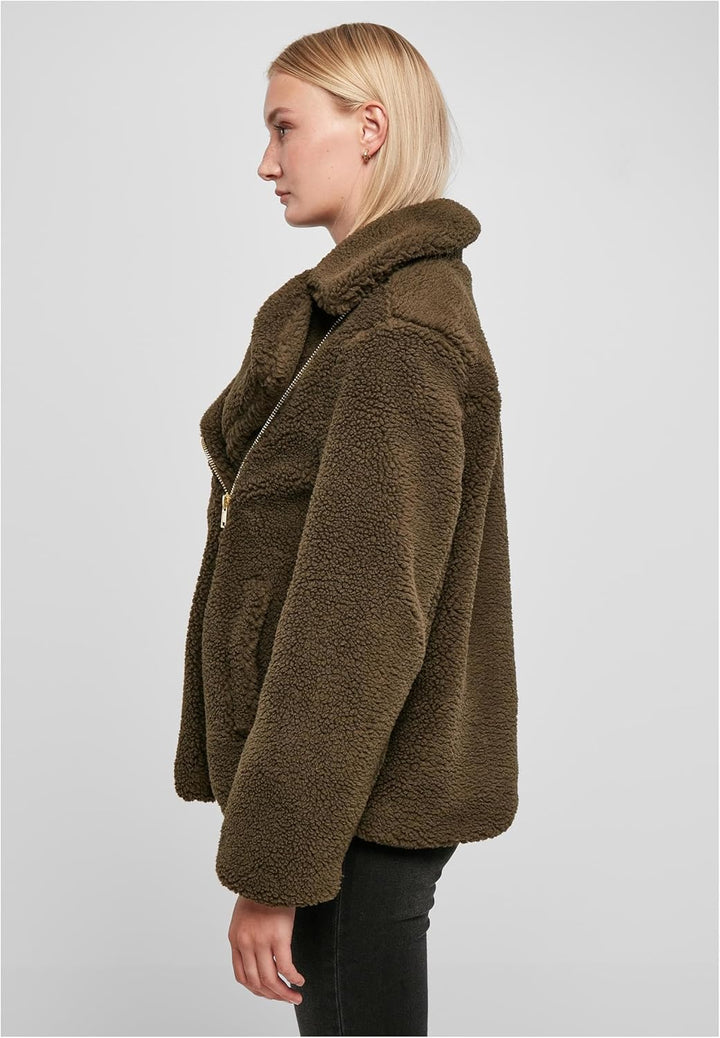 Urban Classics Damen Ladies Sherpa Biker Jacket Jacke L Olive, L Olive