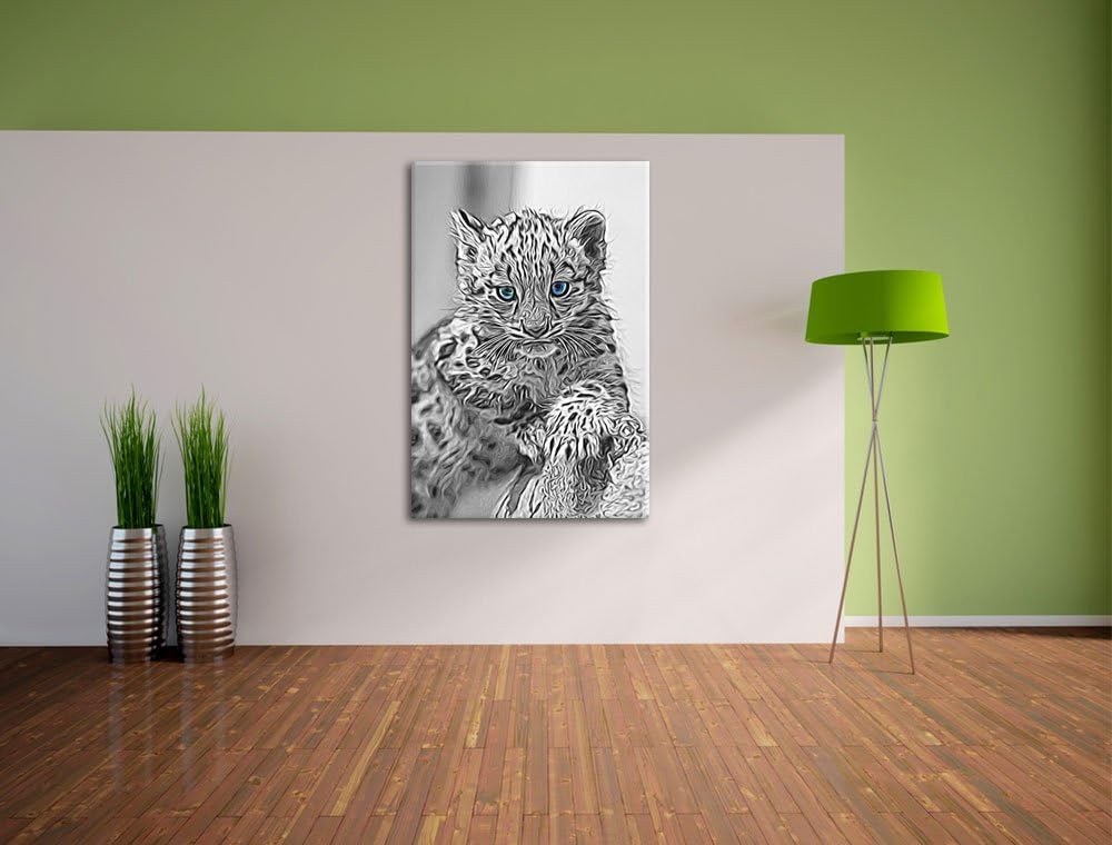 niedliches Leopardenjunges beim Klettern schwarz/weiss Deluxe Format: 100x70 cm auf Leinwand, XXL ri