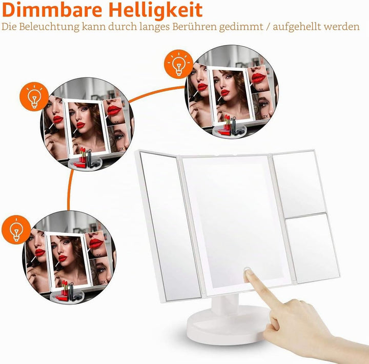 WEILY Schminkspiegel mit LED-Beleuchtung und Touchscreen, Vergrösserung 1X/2X/3X, Drehung um 180 °,