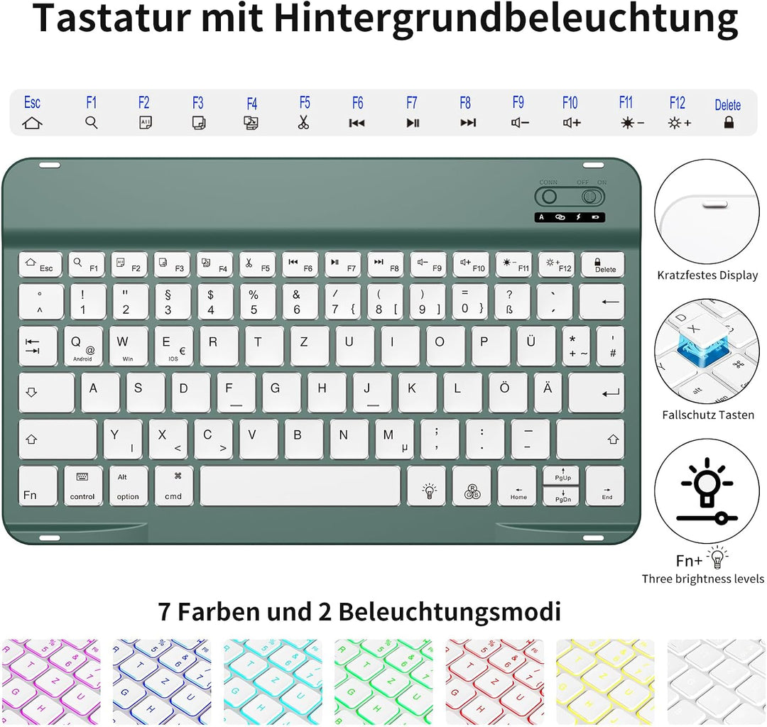 Tastatur mit Hülle für iPad 9/8/7 Generation 10,2 Zoll, Grün, Grün