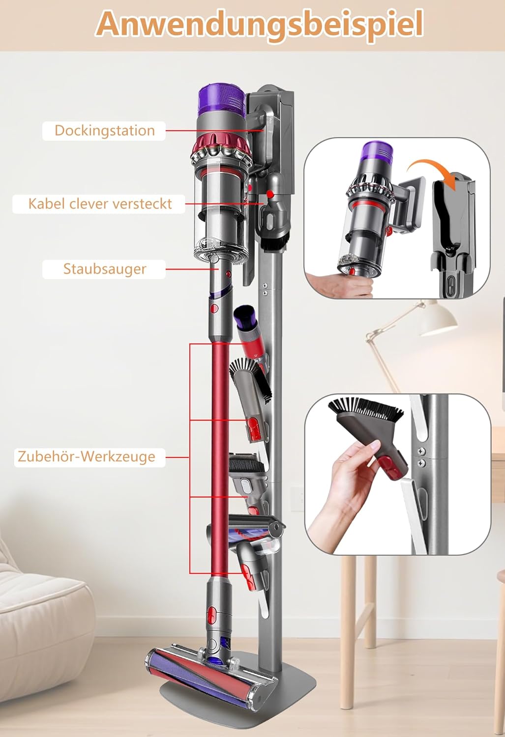 Staubsauger Ständer – Kompatibel mit Dyson Gen5, V15, V12, V11, V10, V8, V7, V6 Silber, Silber