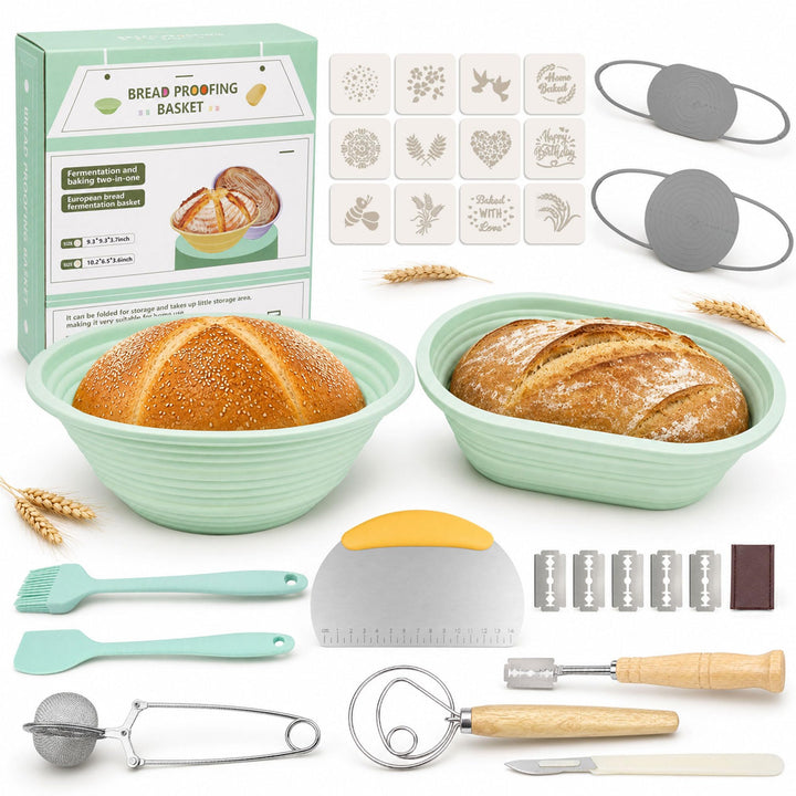 29-teilig Brotback Set mit Gärkörbchen, Sauerteig Zubehör | Faltbare silikon-körbe, teigwerkzeuge, b