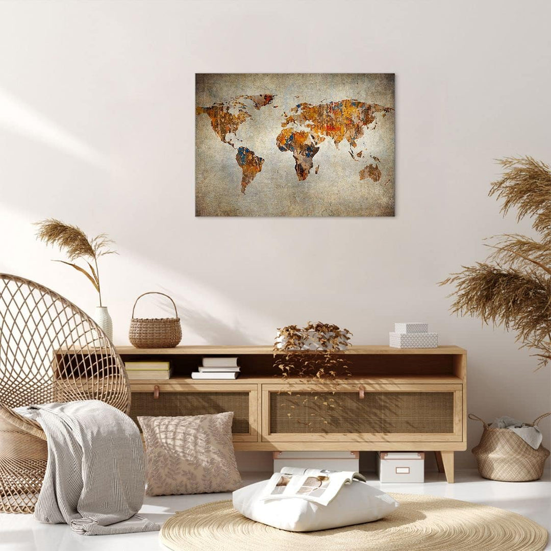 Bilder auf Leinwand Welt Karte Kontinente Geographie Leinwandbild 70x50cm Wandbilder Dekoration Wohn