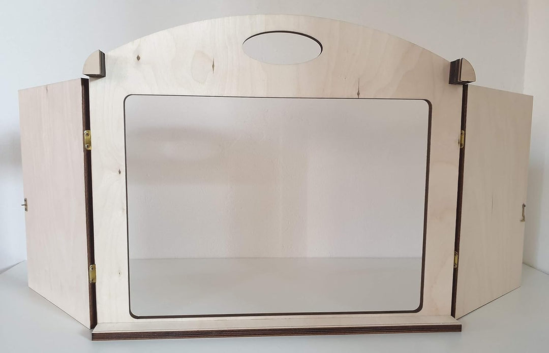 Erzähltheater Kamishibai deluxe - aus Holz für DIN A3 Bildgeschichten mit abnehmbarer transparenter