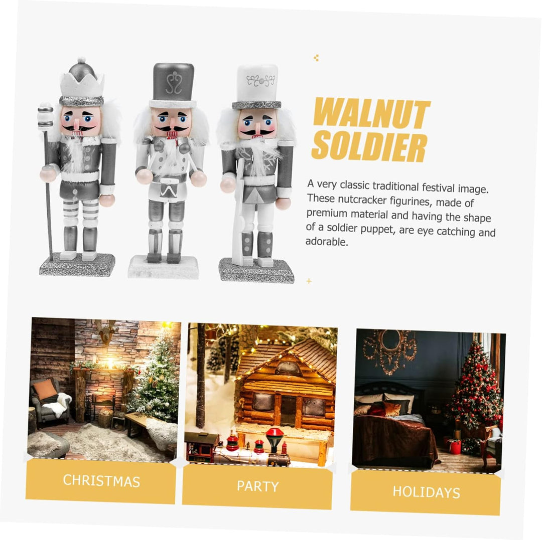 MAGICLULU 15cm Holz Nussknacker Ornament 3 Stück Silberweiss Zum Aufhängen Weihnachtsbaum Tischdeko