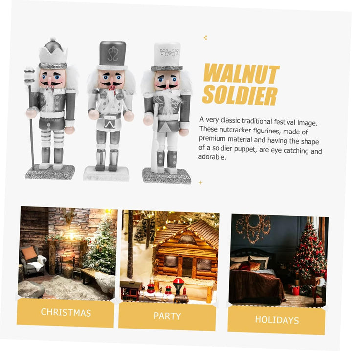 MAGICLULU 15cm Holz Nussknacker Ornament 3 Stück Silberweiss Zum Aufhängen Weihnachtsbaum Tischdeko