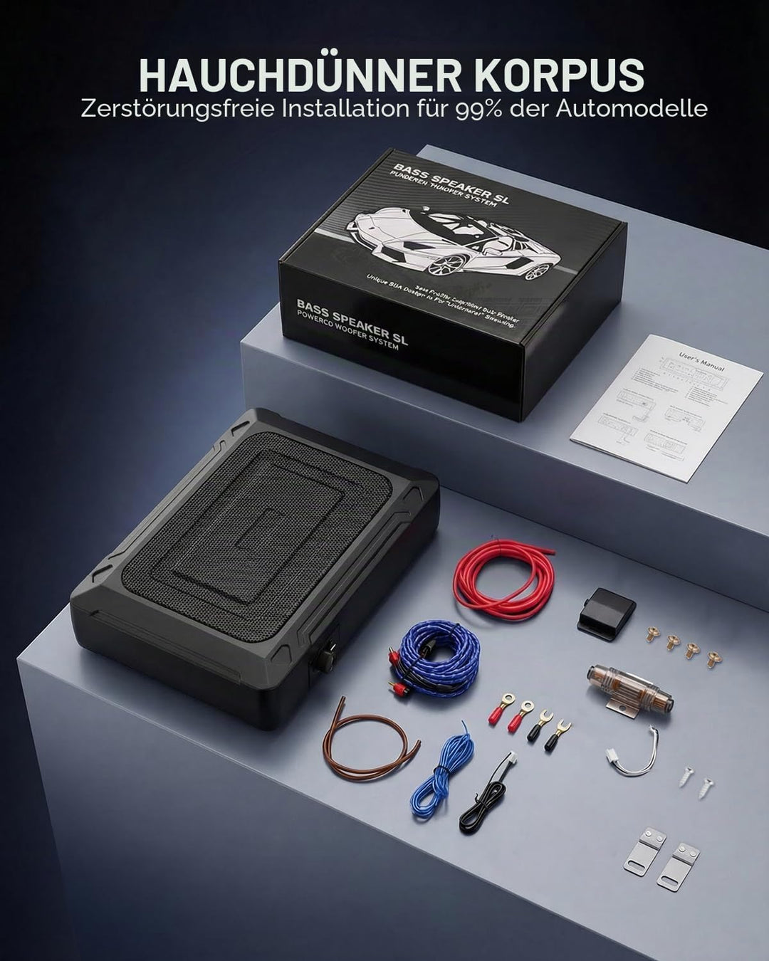 Ultraflacher Auto-Subwoofer, geeignet für Auto/Truck, mit integriertem Verstärker, unter den Sitzen