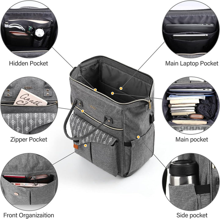 Rucksack Damen, Schulrucksack mit USB-Ladeanschluss, 15,6 Zoll Laptop Arbeits Rucksack, lässiger Tag