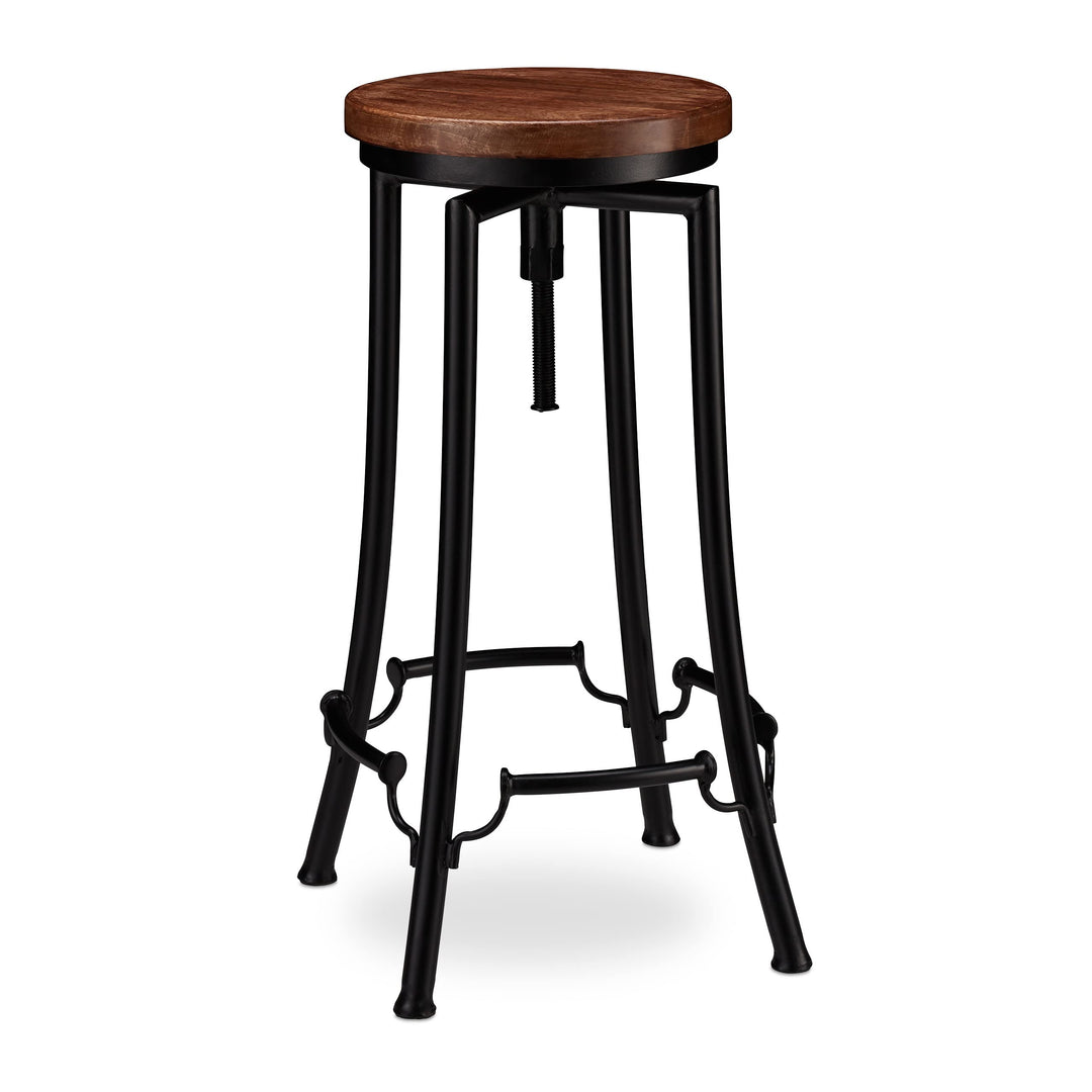 Relaxdays Barhocker industrial, Tresenhocker drehbar, hoher Vintage Hocker, höhenverstellbar bis 77,