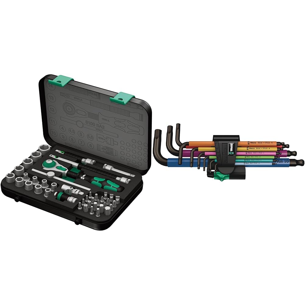 Wera 8100 SA 2 Zyklop Speed-Knarrensatz, 1/4 Zoll metrisch & 05073593001 950/9 Hex-Plus 1 SB Winkels
