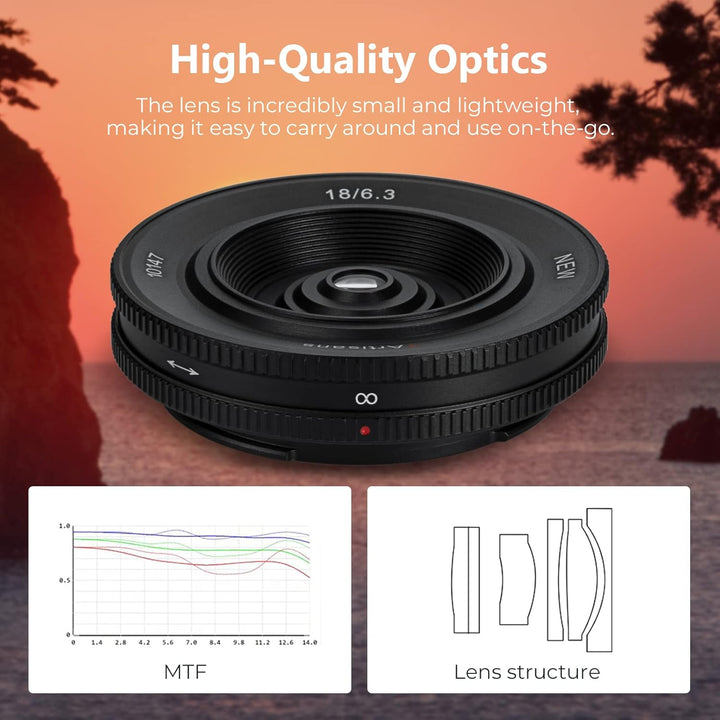 7artisans 18mm F6.3 II UFO-Objektiv, kompatibel mit Fuji X-Mount spiegellosen Kameras X-Ｍ1 X-Ｍ2 X-Ｈ1