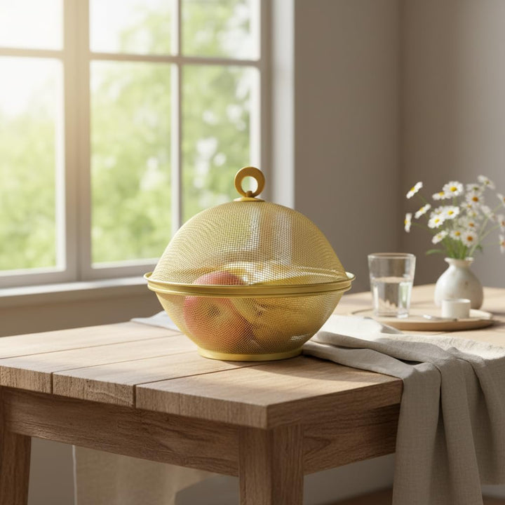 Obstschale mit Deckel, Obstkorb aus Metall - Netz-Obstschalen in Mehreren Farben, Langlebiger & Deko